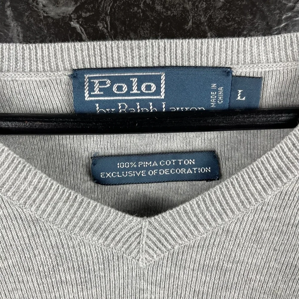 Polo Ralph Lauren Men's Grey V Neck Sweater Large